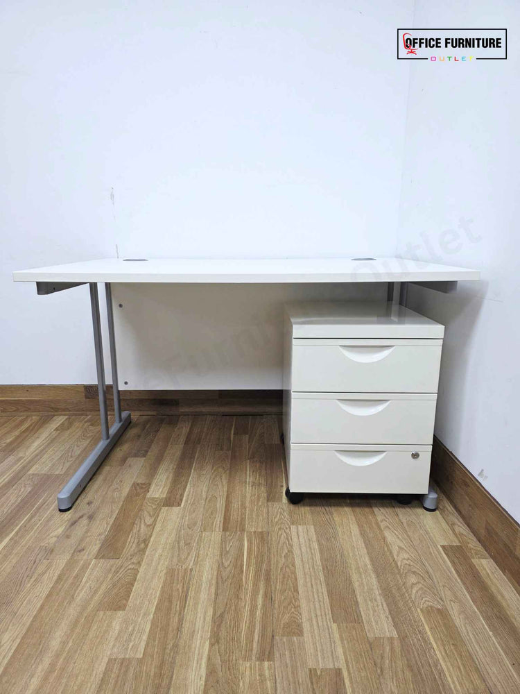 Straight White Office Desk with Pedestal (120cm x 80cm)