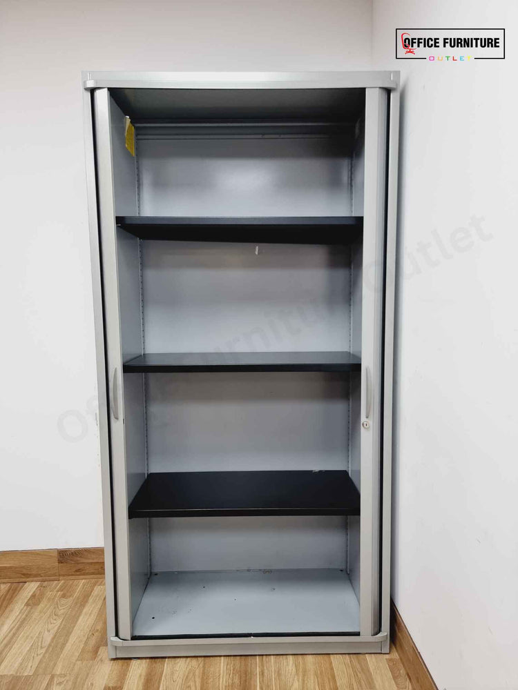 Tall Steel Tambour Cabinet – Grey