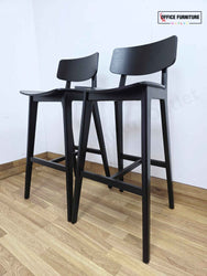 Frovi Scandi Bar Stools – All Black Solid Wood Bar Seating (Set of 2)