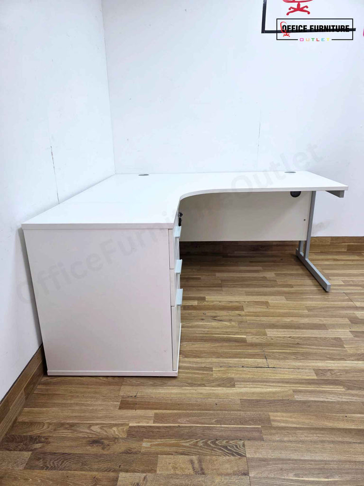 White Left-Hand Corner Desk with Pedestal (160cm x 160cm)