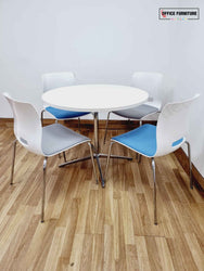 Round Canteen Table with Blue/Grey Allermuir Chairs