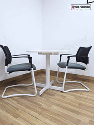 White Round Meeting Table with 2 Gresham SJX Cantilever Chairs (RT02)