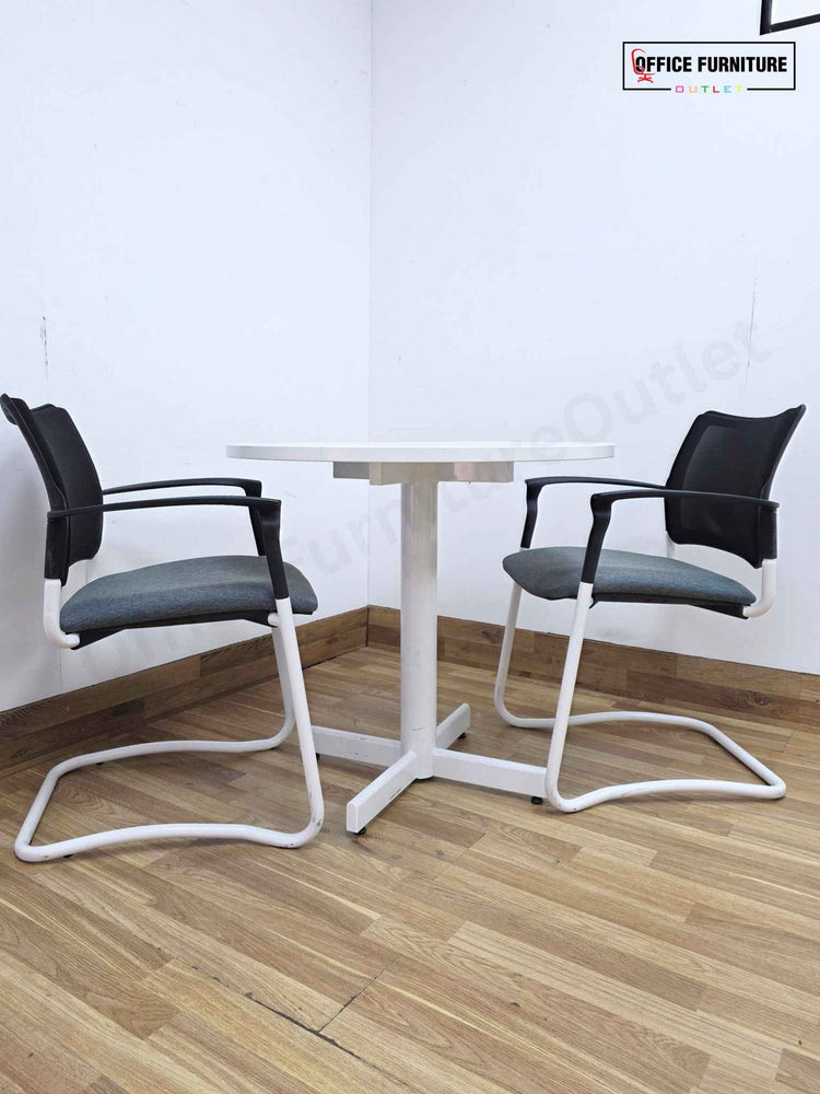 White Round Meeting Table with 2 Gresham SJX Cantilever Chairs (RT02)