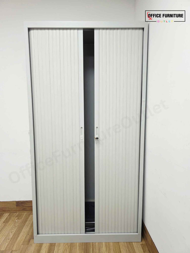 Tall Grey Metal Tambour Cabinet with Four Shelves (ST24)