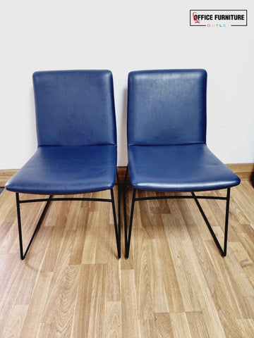 Pair Of Navy Blue Faux Leather Visitor Chairs