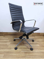White Round Meeting Table with 2 Black Faux Leather Office Chairs