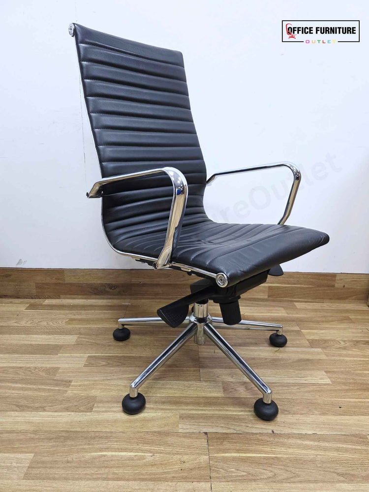 White Round Meeting Table with 2 Black Faux Leather Office Chairs