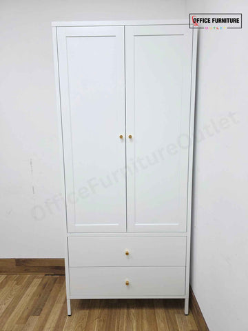 White Metal Storage Cabinet with Double Doors & Drawers (ST53)
