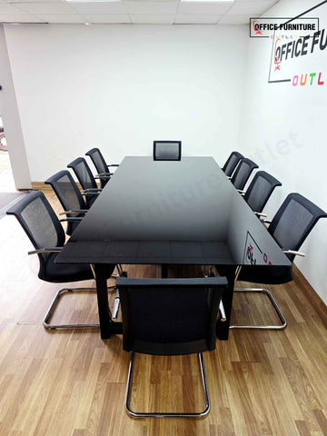 Ten Person Black Glass Boardroom Table with Narbutas Chairs