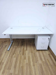 Brand New Straight White Office Desk with Under Desk Pedestal (160cm x 80cm)