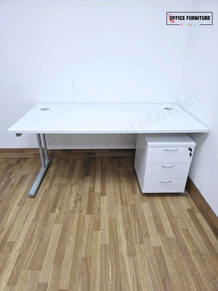 Brand New Straight White Office Desk with Under Desk Pedestal (160cm x 80cm)