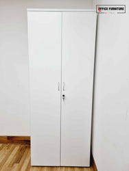 Double Door Tall White Wooden Storage Cabinet