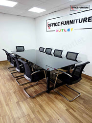 Ten Person Black Glass Boardroom Table with Narbutas Chairs