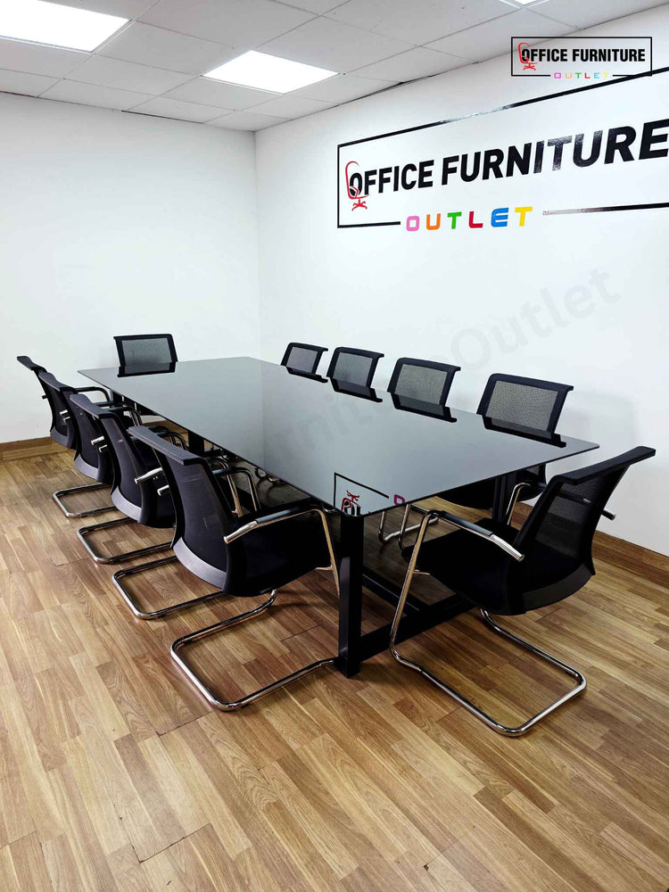 Ten Person Black Glass Boardroom Table with Narbutas Chairs