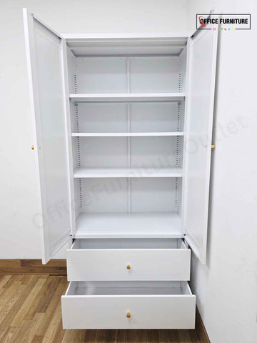 White Metal Storage Cabinet with Double Doors & Drawers (ST53)