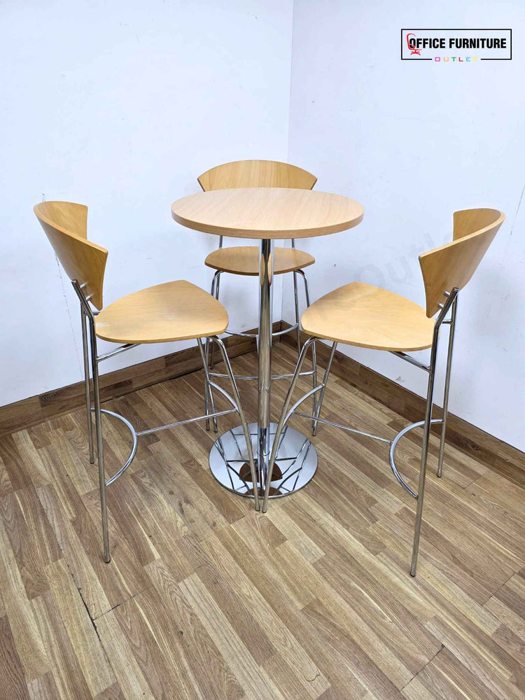 Canteen High Round Table with Allermuir Wooden Bar Stools x3