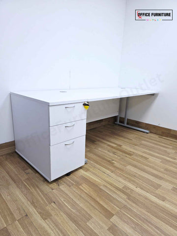 Brand New Straight White Office Desk with Desk Height Pedestal (201cm x 80cm)