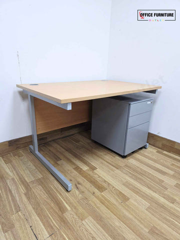 Beech Straight Desk with Metal Pedestal (120cm x 80cm)
