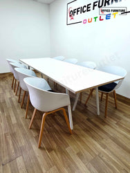 8-Person White Meeting Table with 8 x HAY About A Bucket Chairs