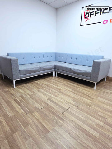 Contemporary Corner Sofa Suite – Light Grey & Blue