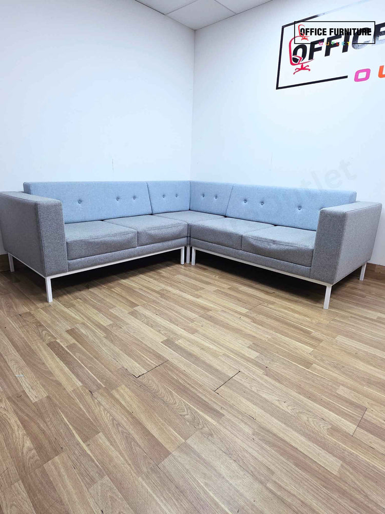 Contemporary Corner Sofa Suite – Light Grey & Blue