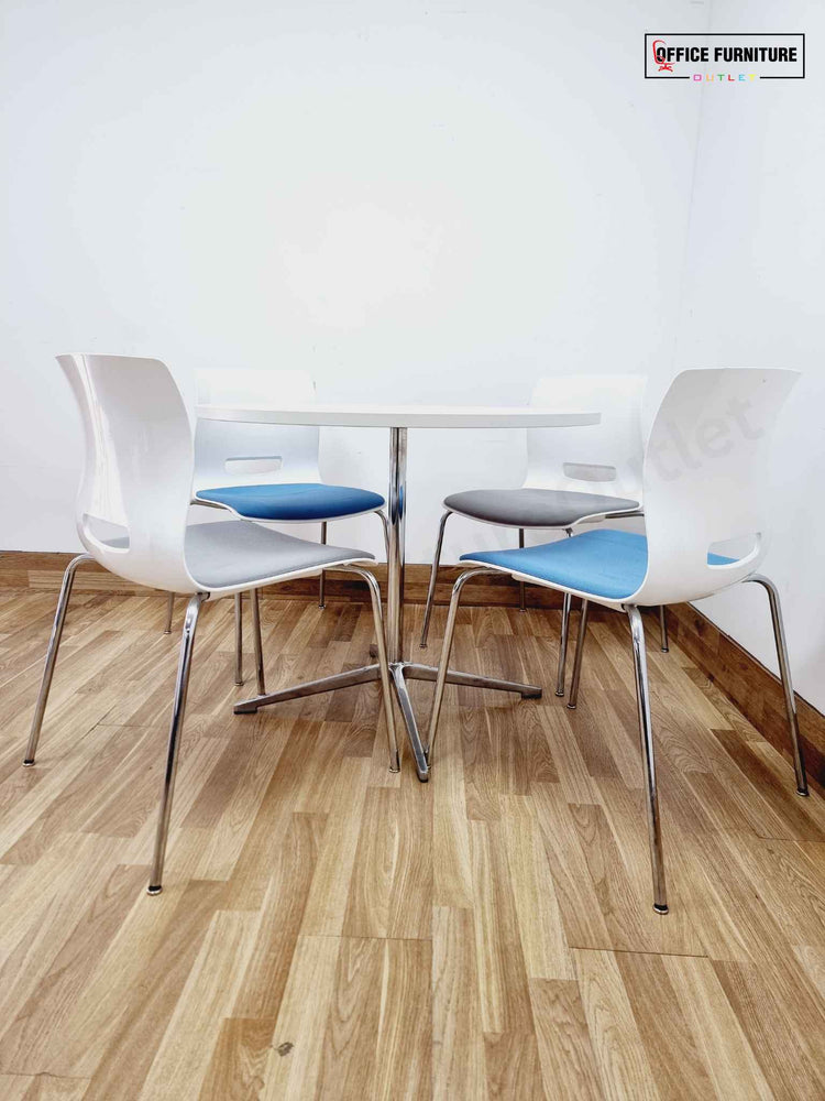 Round Canteen Table with Blue/Grey Allermuir Chairs