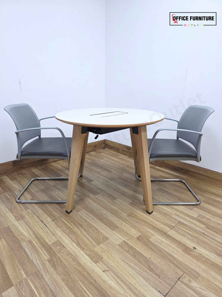Steelcase Round Table with 2 Boss Design Mars Cantilever Armchairs