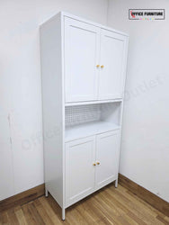 White Metal Storage Cabinet with Cupboards & Open Shelf (ST52)