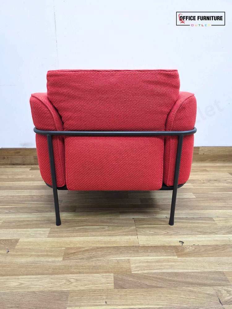 Modern Red Accent Armchair with Black Metal Frame