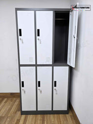 Metal Bank of 6 Lockers – Grey & White Staff Storage Unit (ST61)