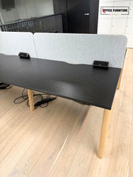 Narbutas Nova Wood 4 Person Bench Desk with Grey Partition Screens