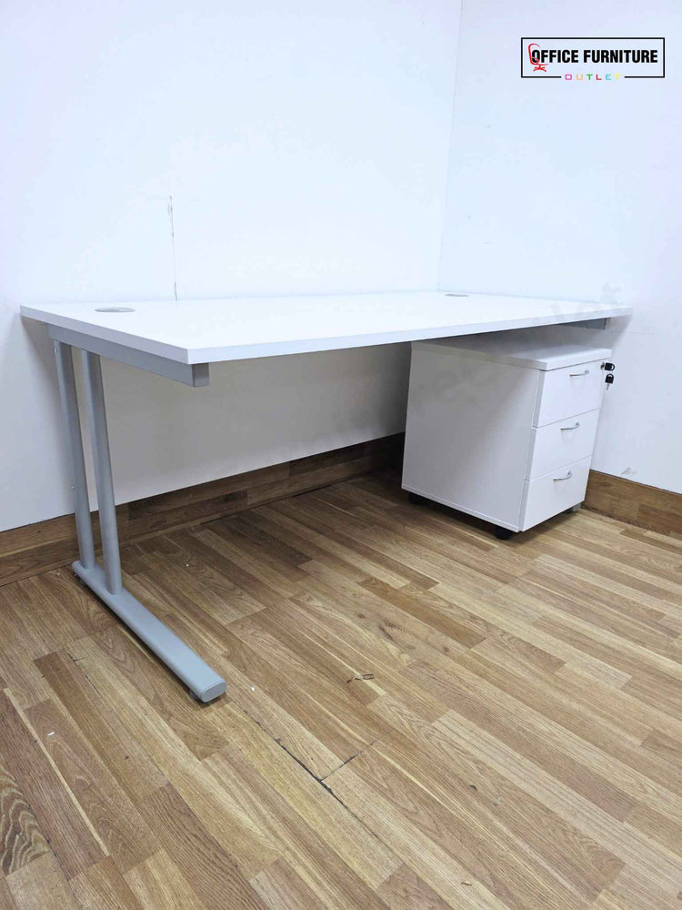 Brand New Straight White Office Desk with Under Desk Pedestal (160cm x 80cm)