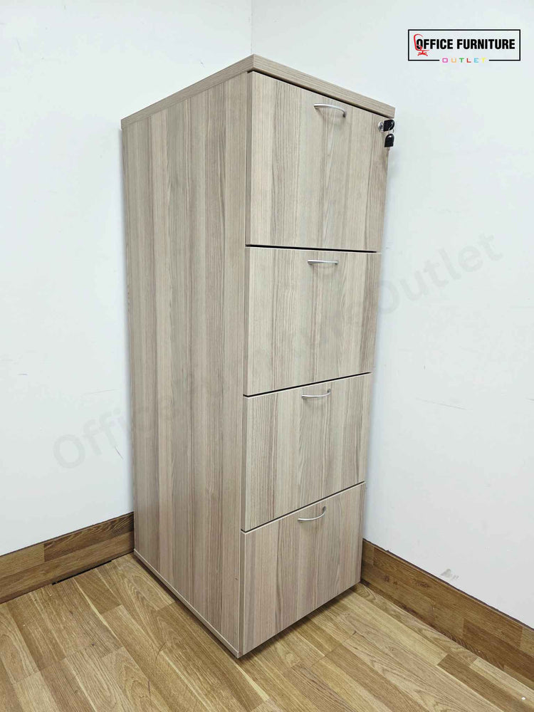 Grey Oak 4 Drawer Wooden Filing Cabinet (ST41)