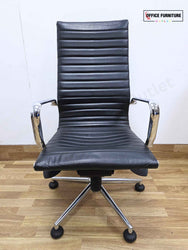 White Round Meeting Table with 2 Black Faux Leather Office Chairs
