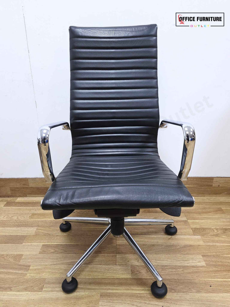 White Round Meeting Table with 2 Black Faux Leather Office Chairs