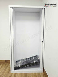 Tall White Metal Tambour Cabinet with Four Shelves (ST25)