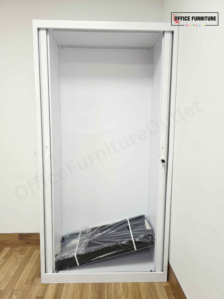Tall White Metal Tambour Cabinet with Four Shelves (ST25)
