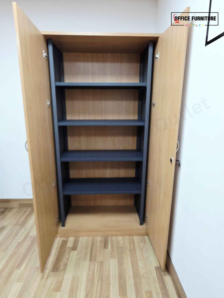 Tall Oak Double Door Wooden Cabinet with Key (ST44)