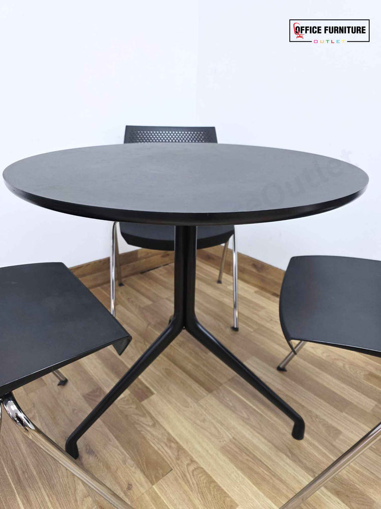 Black Round Canteen Table with 3 Strike Chairs (RT04)