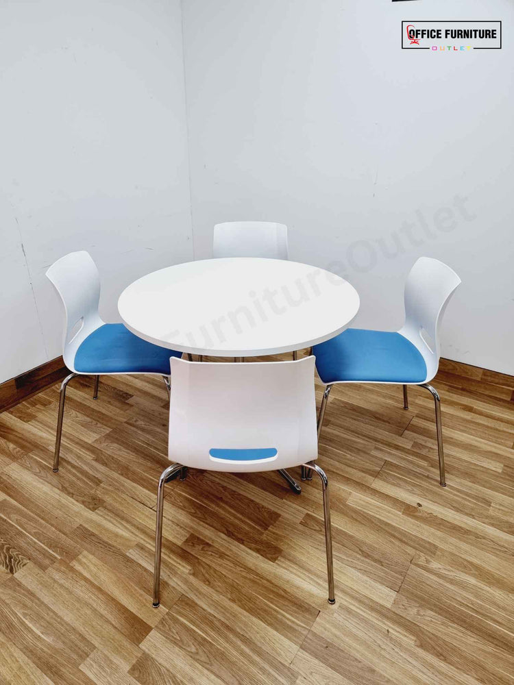 Round Canteen Table with Blue Allermuir Chairs
