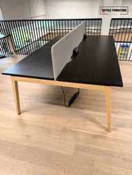 Narbutas Nova Wood 4 Person Bench Desk with Grey Partition Screens