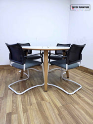 Steelcase Round Meeting Table with 4 Gresham SJX Cantilever Chairs