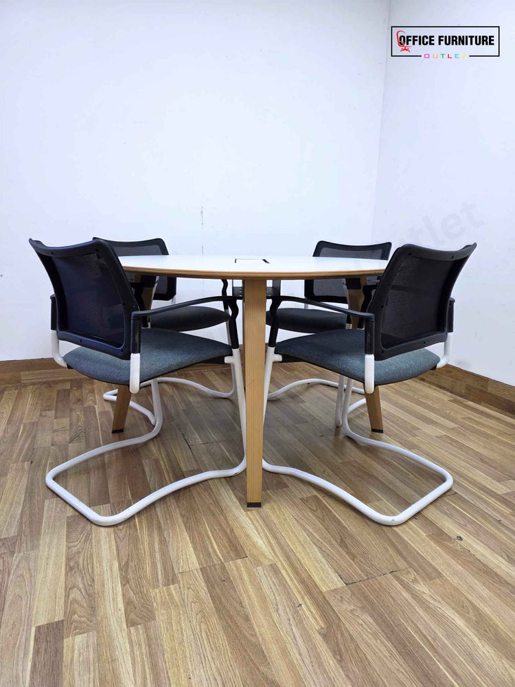 Steelcase Round Meeting Table with 4 Gresham SJX Cantilever Chairs
