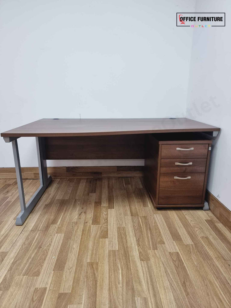 Walnut Wave Desk with Pedestal (160cm x 80/100cm)