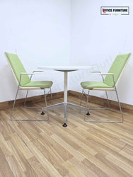 White Round Meeting Table with 2 Allermuir Confer Cantilever Armchairs (RT03)