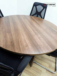 Round 4-Seater Walnut Meeting Table + Mesh Back Cantilever Chairs