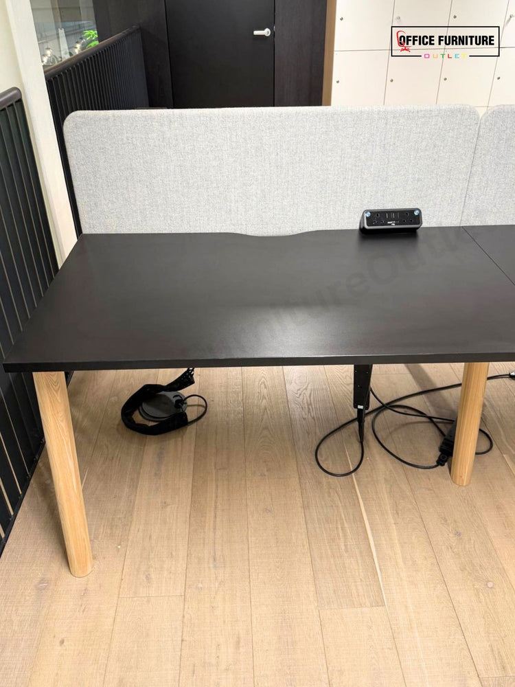 Narbutas Nova Wood 4 Person Bench Desk with Grey Partition Screens