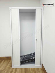 Tall White Metal Tambour Cabinet with Four Shelves (ST25)