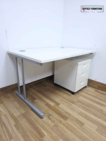 Straight White Office Desk with Pedestal (120cm x 80cm)