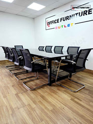 Ten Person Black Glass Boardroom Table with Narbutas Chairs